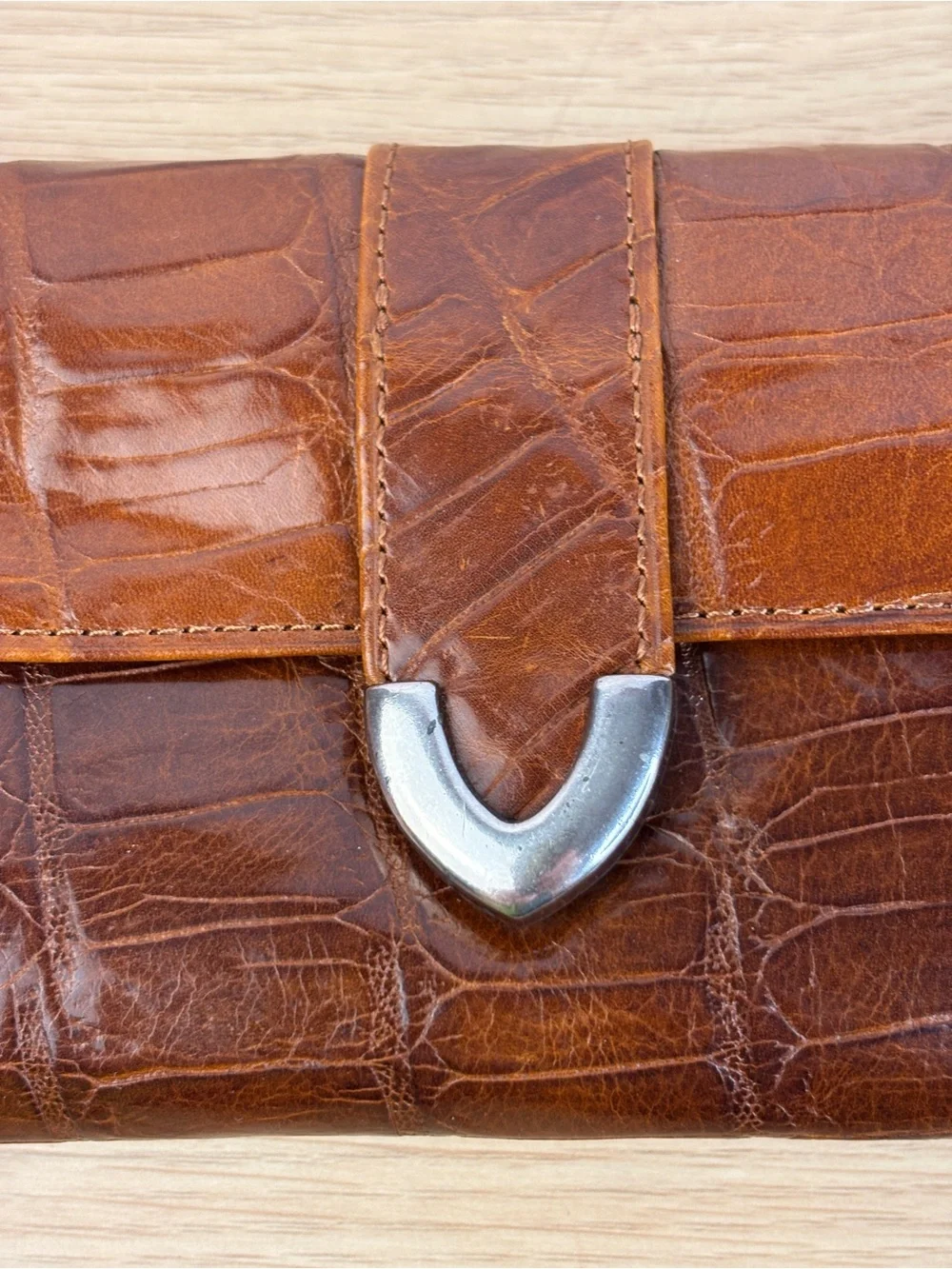 Vintage Y2K Croc-Embossed Brown‎ Fossil Continental Clutch Wallet NEW!